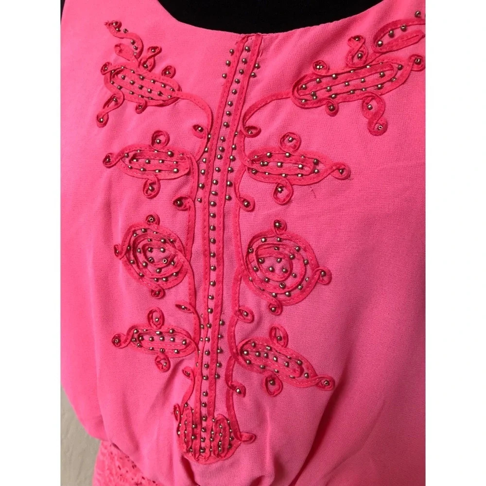 NWOT Coral stretch beaded summer mini dress - fitted skirt, blousy top, Small - Picture 2 of 3